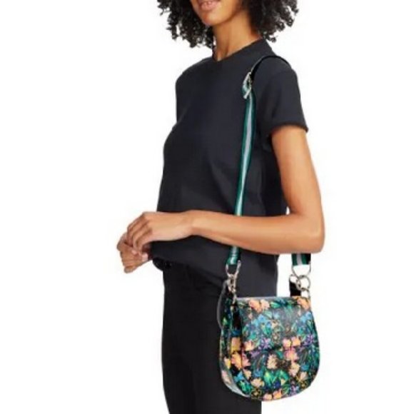 Ted Baker Black Flirty Magnolia Print Bovine Leather Parcell Double Bundle NWT - Picture 5 of 7